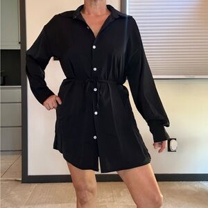 Black Long Sleeve Button-Up Romper